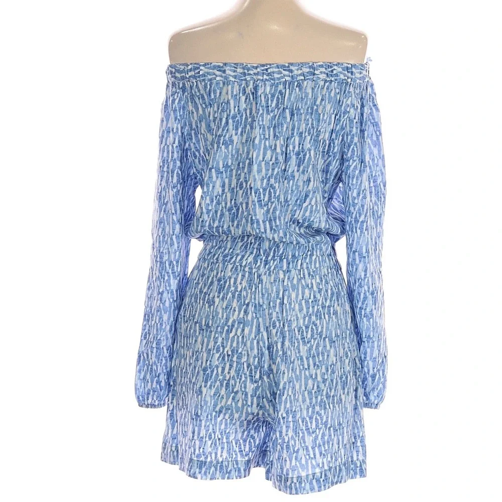 Michael‎ Michael Kors Off The Shoulder Romper blue and white print Size 4 NWT